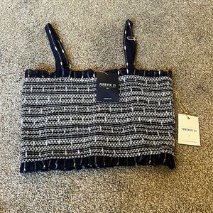 Forever 21 Navy Crop Tank with White Detailing